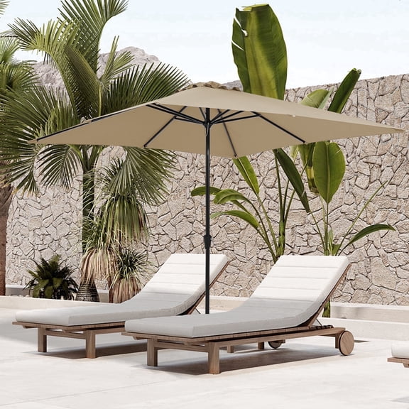 FUNDAZE 8' x 10' Rectangular Patio Umbrella w/ Crank, 8 Sturdy Ribs, Outdoor Shade for Chair Table Deck Garden Patio Poolside Balcony Backyard, Beige