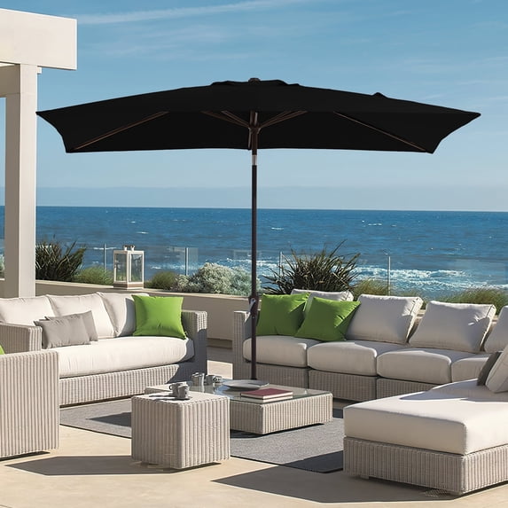 FUNDAZE 8' x 10' Rectangular Patio Umbrella w/ Crank, 8 Sturdy Ribs, Outdoor Shade for Chair Table Deck Garden Patio Poolside Balcony Backyard, Black