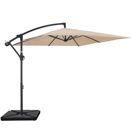 FUNDAZE 8x8ft Hanging Cantilever Patio Umbrella with Base, Square Outdoor Sun Shade with Crank for Garden, Backyard, Deck,Beige