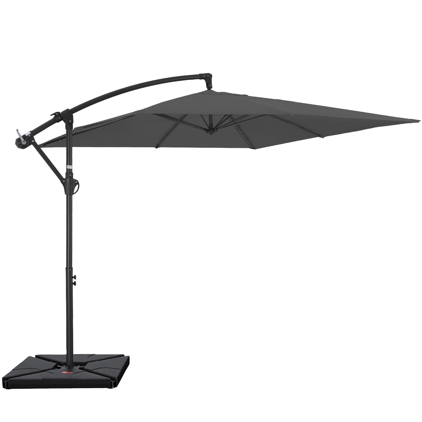 FUNDAZE 8x8ft Hanging Cantilever Patio Umbrella with Base, Square Outdoor Sun Shade with Crank & Tilt for Garden, Backyard, Deck,Gray