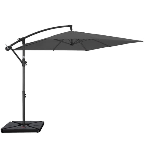 FUNDAZE 8x8ft Hanging Cantilever Patio Umbrella with Base, Square Outdoor Sun Shade with Crank & Tilt for Garden, Backyard, Deck,Gray