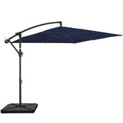 FUNDAZE 8x8ft Hanging Cantilever Patio Umbrella with Base, Square Outdoor Sun Shade with Crank for Garden, Backyard, Deck,Navy Blue