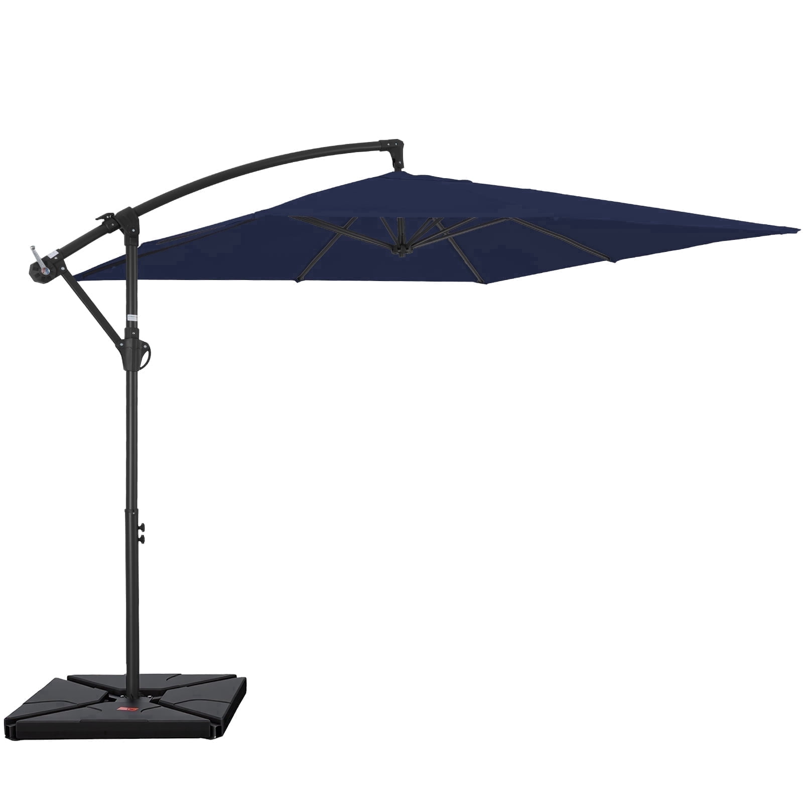 FUNDAZE 8x8ft Hanging Cantilever Patio Umbrella with Base, Square Outdoor Sun Shade with Crank & Tilt for Garden, Backyard, Deck,Navy Blue