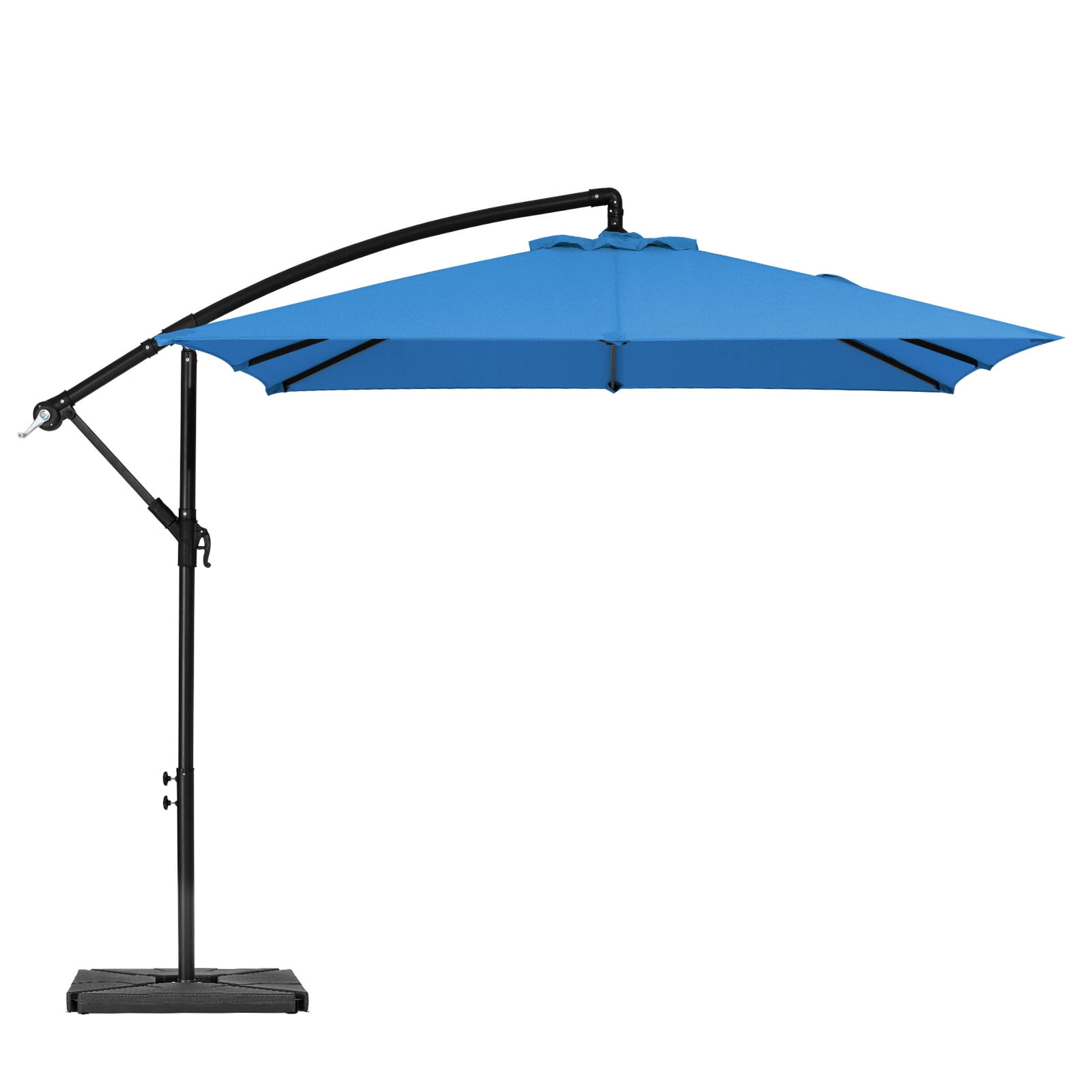 FUNDAZE 8x8ft Hanging Cantilever Patio Umbrella with Base, Square Outdoor Sun Shade with Crank & Tilt for Garden, Backyard, Deck,Royal Blue