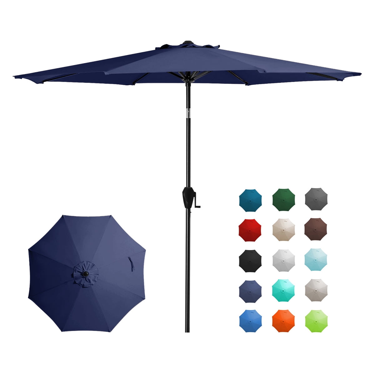 FUNDAZE 9FT Outdoor Market Patio Umbrella with Push Button Tilt & Crank Lift, UV-Resistant Canopy for Garden, Backyard, Pool&Patio Dining, Navy BLue