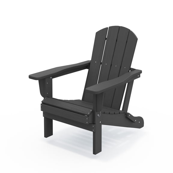 FUNDAZE Foldable Adirondack Chair, HDPE Wide Seat Outdoor Patio Chair for Garden & Poolside, Black