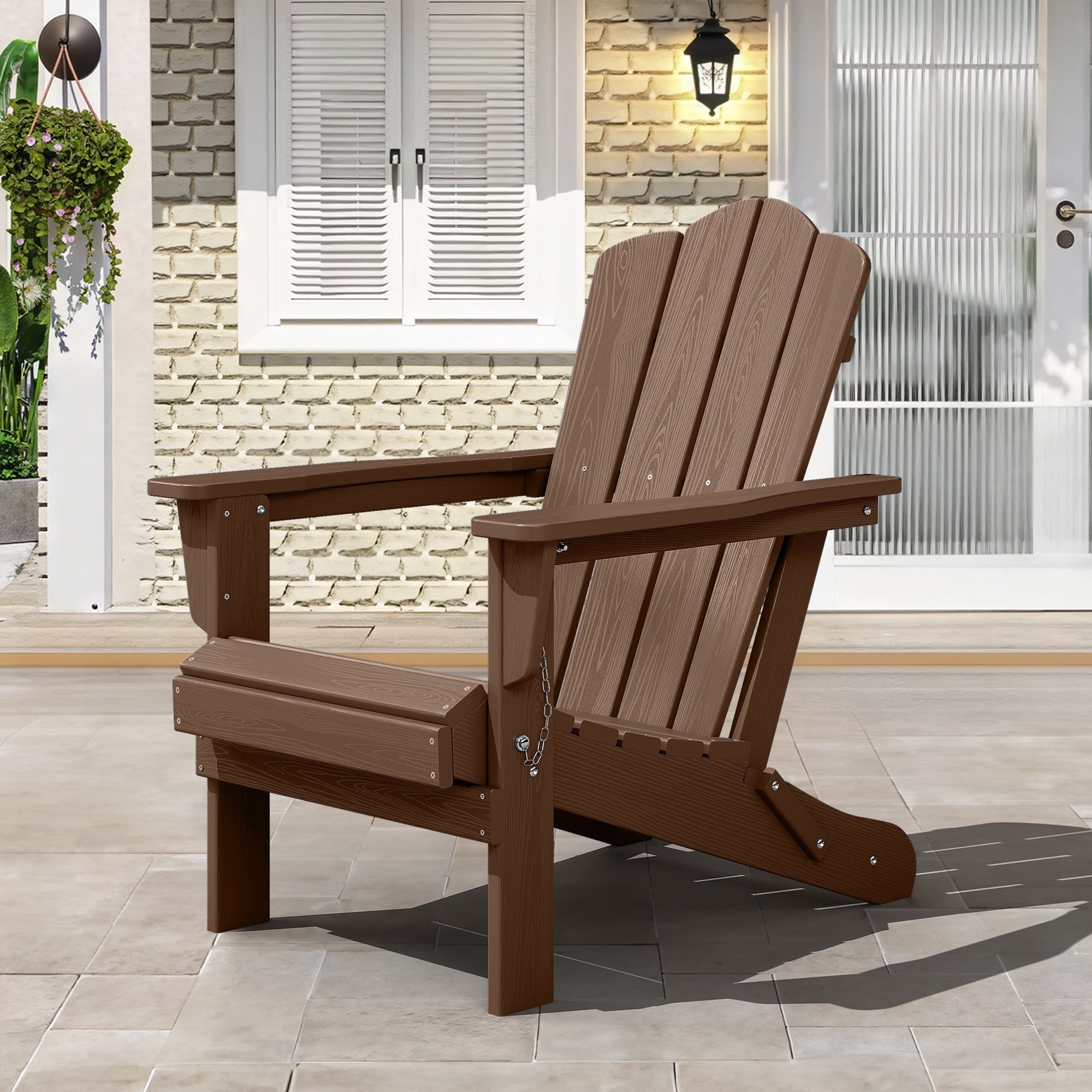 FUNDAZE HDPE Adirondack Chair, Foldable Weather-resistant Outdoor Chair for Patio, Poolside, Garden, Yard, Brown