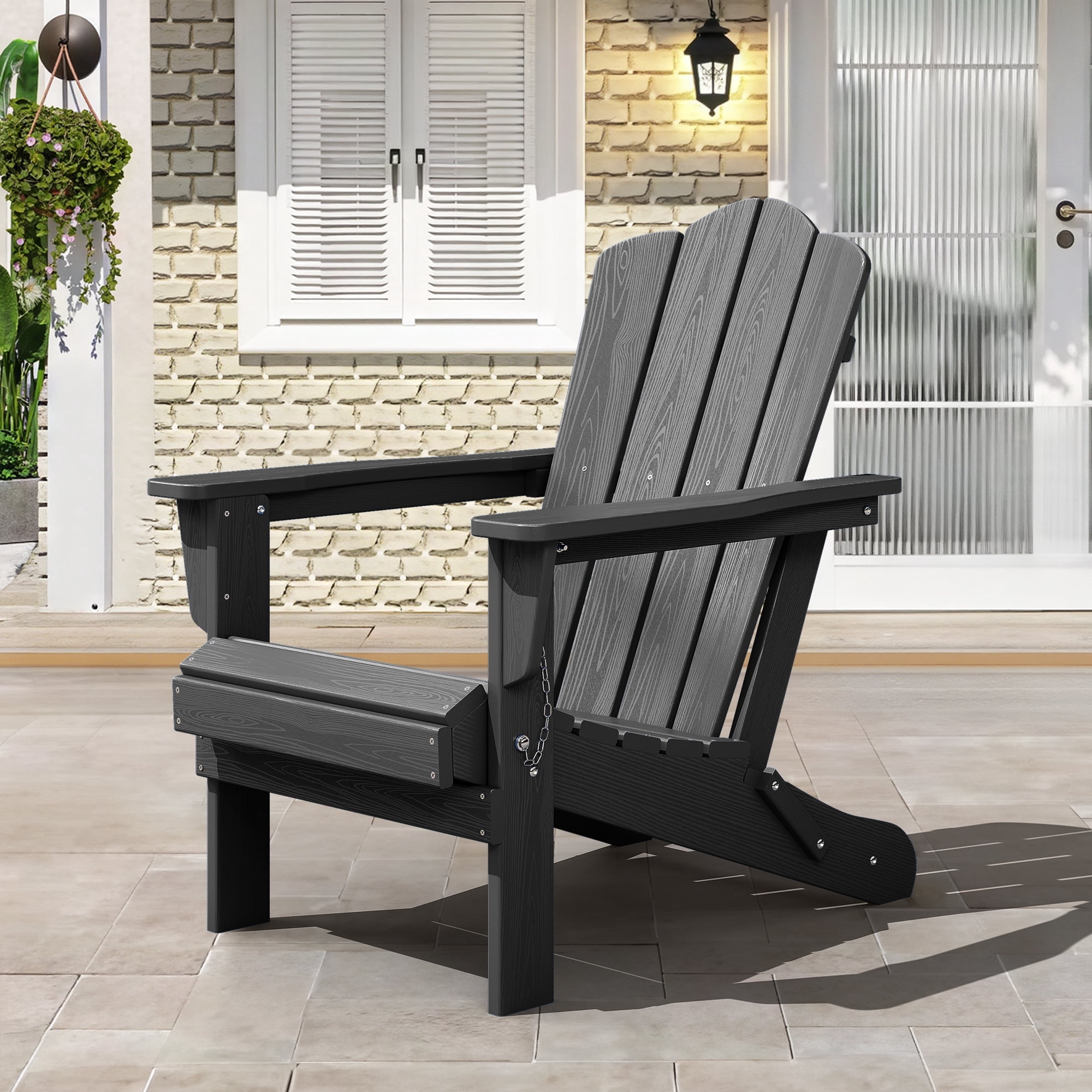 FUNDAZE HDPE Adirondack Chair, Foldable Weather-resistant Outdoor Chair for Patio, Poolside, Garden, Yard, Gray
