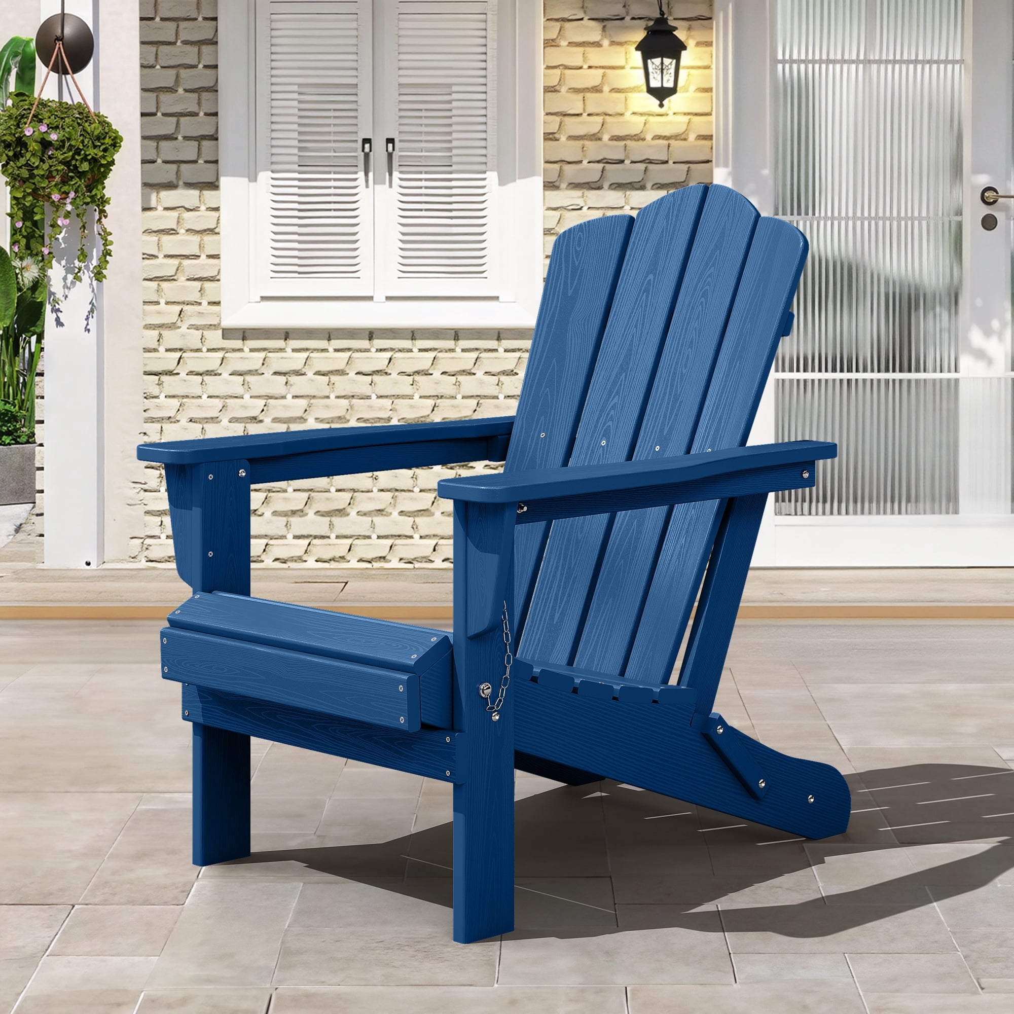 FUNDAZE HDPE Adirondack Chair, Foldable Weather-resistant Outdoor Chair for Patio, Poolside, Garden, Yard, Navy Blue