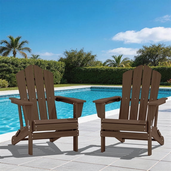 FUNDAZE HDPE Adirondack Chair Set of 2, Foldable Weather-resistant Outdoor Chairs for Patio, Poolside, Garden, Yard, Brown