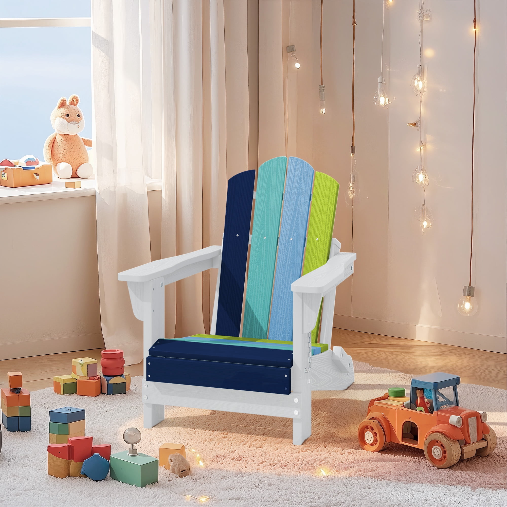 FUNDAZE HDPE Adirondack Outdoor Chair, Foldable & Weather-Resistant Patio Chair for Garden Lawn Deck,Blue-to-Green Gradient