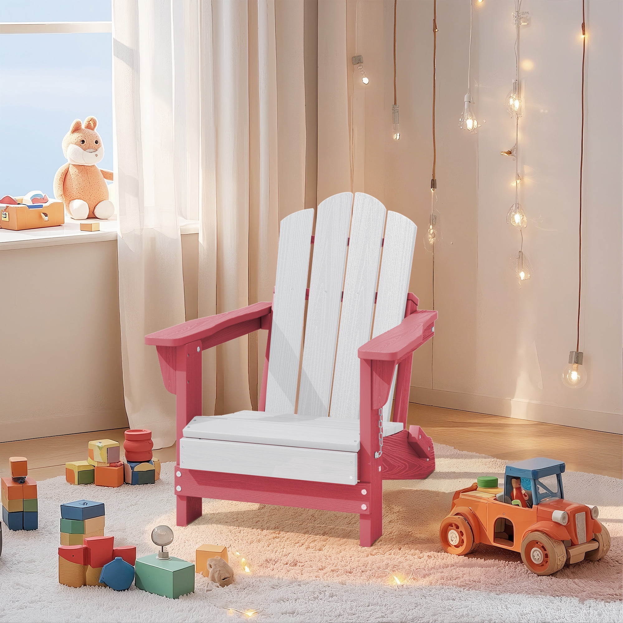 FUNDAZE HDPE Adirondack Outdoor Chair, Foldable & Weather-Resistant Patio Chair for Garden Lawn Deck,Pink and White