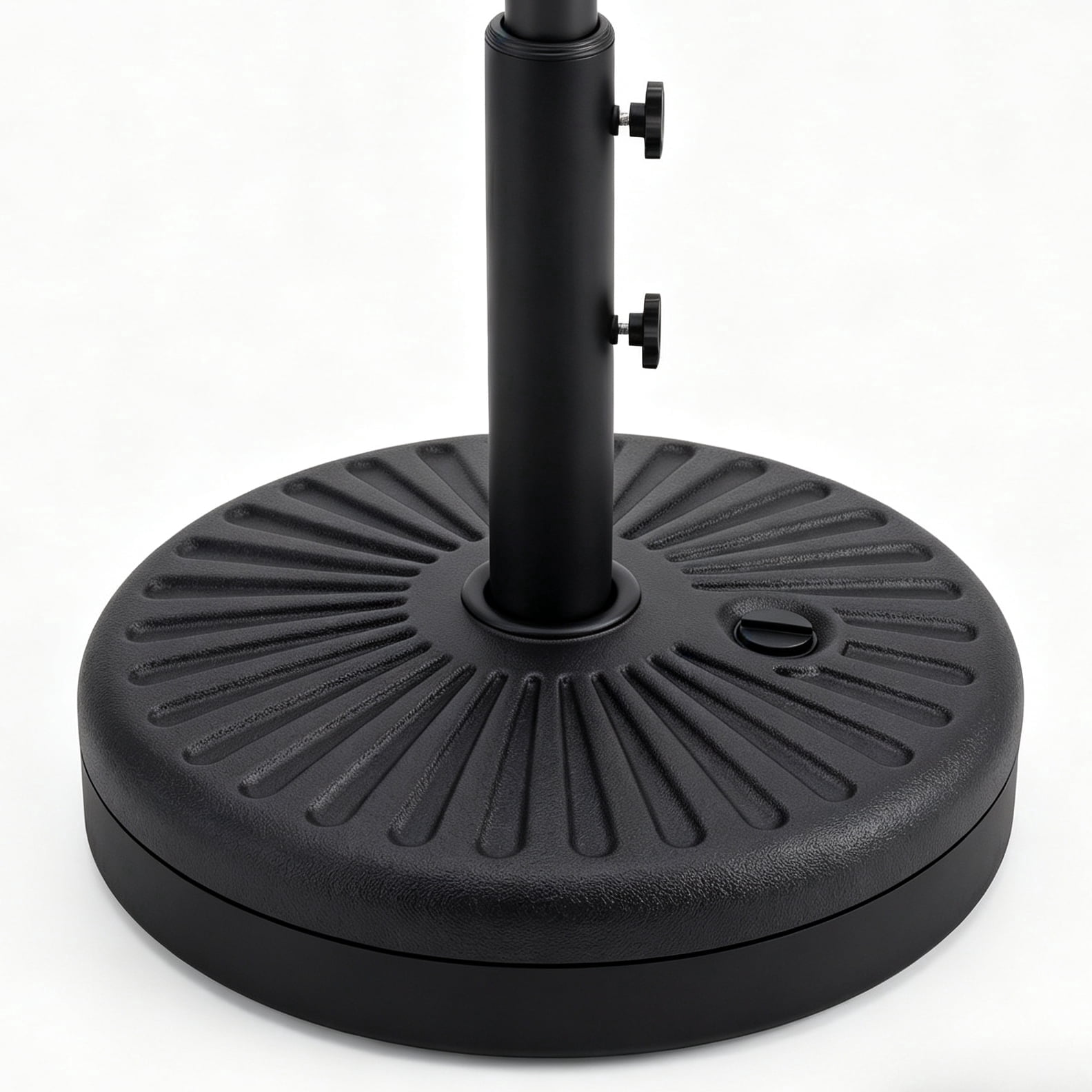 FUNDAZE 49 lbs Round Umbrella Base, 21" Fillable Patio Umbrella Base W/ 1.5" Holder for Patio Table, Black