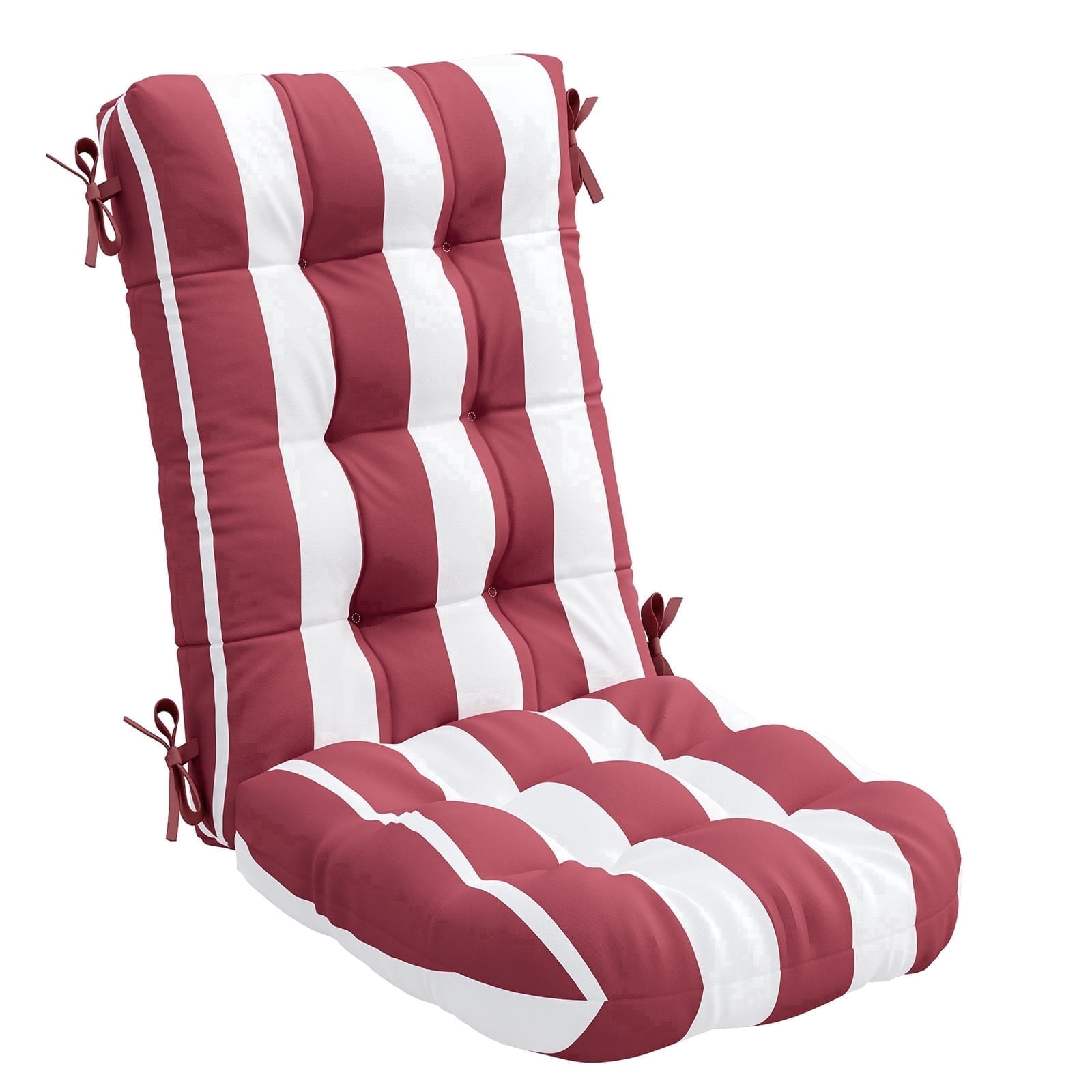 FUNDAZE Outdoor Chair Cushion, 47"L x 19.9"W 1 Piece Cushion W/ Ties for Indoor Outdoor Rocking Chairs, Red & White