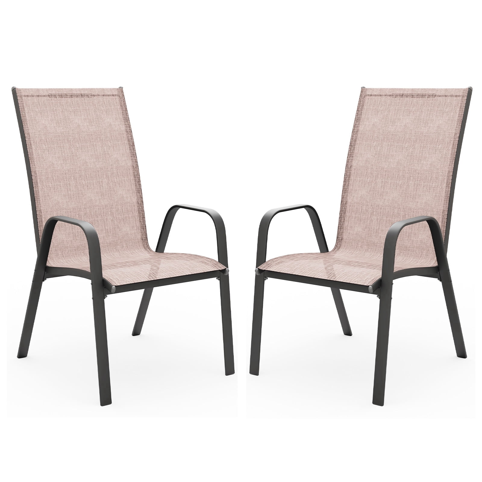 FUNDAZE Outdoor Dining Chairs Set of 2, Patio Dining Chair Stackable Armrest Patio Chairs Space Saving for Garden Backyard Deck, Brown
