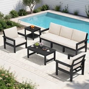 FUNDAZE 7-Piece Oversize Patio Furniture Sets, Waterproof HDPE Frame Outdoor Conversation Sets Perfect for Patio, Poolside &amp; Backyard, Black Frame with Khaki Cushion deal from Walmart