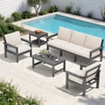 thumbnail image 1 of FUNDAZE Oversize 5 Pieces Patio Furniture Sets, Waterproof HDPE Frame Outdoor Conversation Sets Perfect for Patio, Poolside & Backyard, Grey Frame with Khaki Cushion, 1 of 11