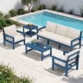 thumbnail image 1 of FUNDAZE 7-Piece OversizePatio Furniture Sets, Waterproof HDPE Frame Outdoor Conversation Sets Perfect for Patio, Poolside & Backyard, Navy Frame with Khaki Cushion, 1 of 11