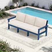 FUNDAZE Oversized HDPE Patio Furniture Sets, 3-Seater Outdoor Conversation Set | For Patio, Poolside, Backyard Use, Navy Frame with Khaki Cushion deal from Walmart