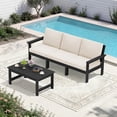 thumbnail image 1 of FUNDAZE Oversized HDPE Patio Furniture Sets, 3-Seater with a coffee table Outdoor Conversation Set | For Patio, Poolside, Backyard Use, Black Frame with Khaki Cushion, 1 of 8