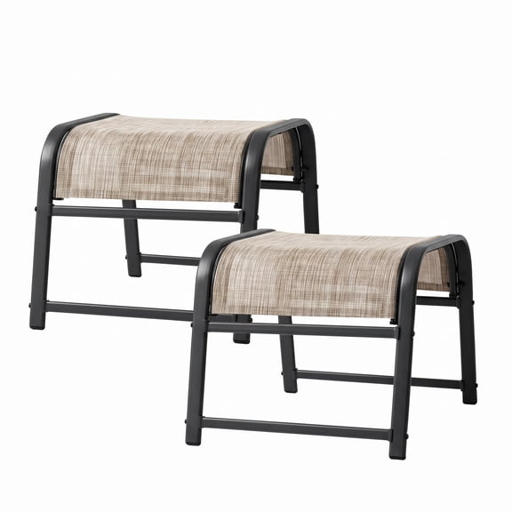 FUNDAZE Outdoor Ottoman 2-Pack, Patio Footrest Stools – Waterproof & Lightweight for Balcony, Backyard, Deck, Indoor Use, Beige