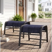 FUNDAZE Patio Ottoman 2-Pack, Outdoor Footrest Stools – Waterproof & Lightweight for Balcony, Backyard, Deck, Indoor Use, Navy Blue