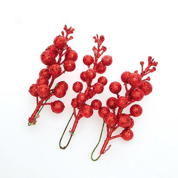 FUNDUFI 3Pcs Christmas Glitter Gold Berry Stems Christmas Tree Picks Decoration And Christmas Tree Filler Ornaments