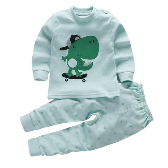 FUNDUFI Baby Boys Girls Clothes Set Cute Cartoon Animal Printed Long Sleeve Pajamas Shirts Stretchy Pants Comfortable Loose Fit 2Pcs Sleepwear Outfit Sets Comfy Boys Homewear