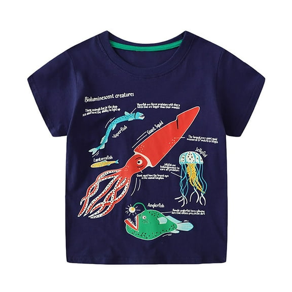 FUNDUFI Baby Boys Tshirts Short Sleeve Cartoon Ocean Animal Printed T Shirts Soft Comfortable Summer Shirt Tops 4-5 Years
