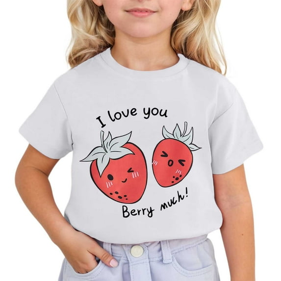FUNDUFI Baby Girls Tshirts Short Sleeve Cute Sweet Strawberry Printed T-Shirts Soft Loose Tee Shirt Comfy Girls Summer Tops 13-14 Years