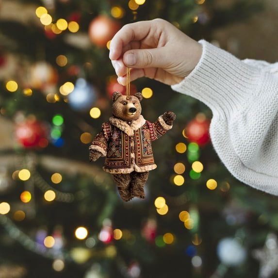 FUNDUFI Christmas Bear Hanging Pendants Casual Acrylic Flat Pendant Retro Bear Christmas Mini Ornaments Suitable For Holiday Home Party