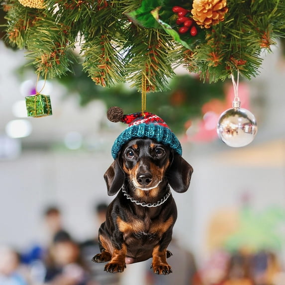 FUNDUFI Christmas Puppy Dog Hanging Pendants Casual Acrylic Flat Pendant Cute Dog Christmas Mini Ornaments Suitable For Holiday Home Party