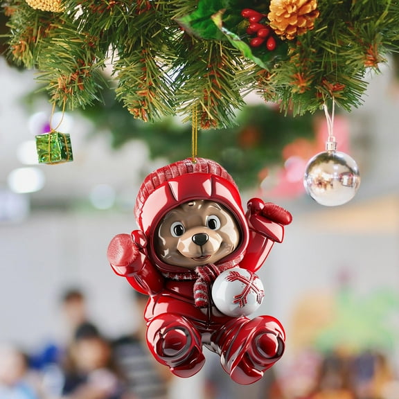 FUNDUFI Cute Teddy Bear Acrylic Hanging Pendants Cartoon Christmas Tree Keychain Pendant Ideal Xmas Home Party Decoration