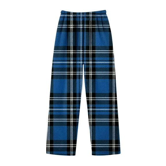 FUNDUFI Girls Pants Fashion Plaid Printed Stretchy Waist Winter Flannel Pajama Pants Wide Leg Soft Warm Loose Fit Sleepwear Trousers Comfy Girl'S Dailywear