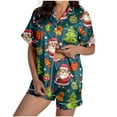 FUNDUFI Ladies Christmas Snowman Santa Printed Silk Satin Short Sleeve