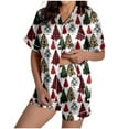 thumbnail image 1 of FUNDUFI Ladies Christmas Tree Printed Silk Satin Short Sleeve Button Sleepwear Pyjamas Women Set Comfort Night-clothes, 1 of 8