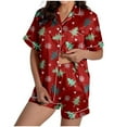 FUNDUFI Ladies Christmas Tree Printed Silk Satin Short Sleeve Button