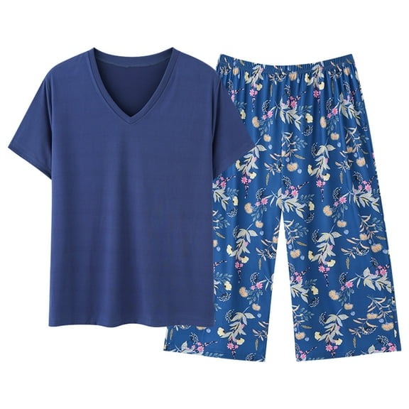 FUNDUFI Lounge Set For Women Short Sleeve Tops Capri Pants Oversized 2Pcs Pjs Set Comfy Sleepewar Outfit Cozy Nightwear