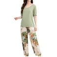 thumbnail image 1 of FUNDUFI Women'S Pajama Set Short Sleeve Floral Prints Pajama Tops With Sleepwear Long Pants Oversized 2Pcs Pjs Outfit Set Soft Lightweight Lounge Sets Loose Homewear, 1 of 4