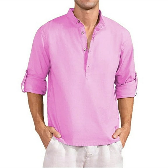 FUNDUFI Men's Linen Shirts Long Sleeve Casual Solid Color Oversized Cotton Linen Shirts For Men Soft Loose Fit Summer Shirt Tops Leisure Men's Dailywear