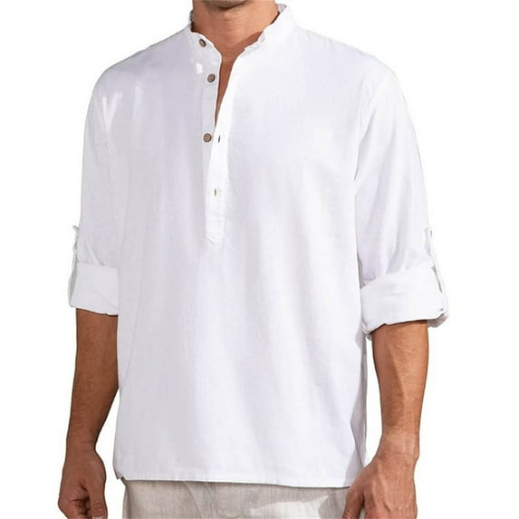 FUNDUFI Mens Linen Shirts Long Sleeve Casual Solid Color Oversized Cotton Linen Shirts For Men Soft Loose Fit Summer Shirt Tops Comfy Mens Beach Shirt