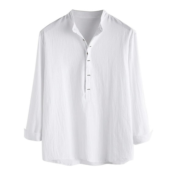 FUNDUFI Mens Linen Shirts Short Sleeve Casual Solid Color Cotton Linen Shirts For Men Soft Loose Fit Summer Shirt Tops Comfy Mens Dailywear