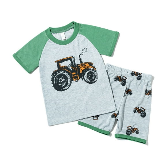 FUNDUFI Pajama Set For Boys Short Sleeve Cartoon Excavator Print Pajama Tops Shorts 2Pcs Pjs Sets Sleepwear Clothes Set For Boy Comfy Kids Loungewear