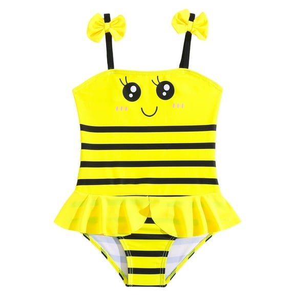 FUNDUFI Swimsuit For Girls Sleeveless Cute Cartoon Bee Printed One Piece Bathing Suit Quickly Dry Cover Up Swimwear Leisure Summer Swim Clothes
