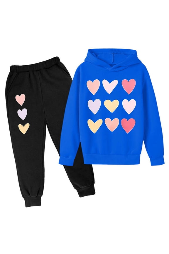 Toddler Baby Girls Clothes Sets Long Sleeve Cute Valentine'S Day Love Heart Printed Pullover Hoodies Stretchy Pants 2Pcs Outfit Sets Soft Loose Fit Outfits