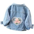 thumbnail image 1 of FUNDUFI Toddler Baby Girls Puffer Jacket Cute Cartoon Bowknot Embroidery Long Sleeve Lapel Denim Jacket Buttons Up Warm Loose Fit Fall Denim Jackets Suitable For Dailywear, 1 of 4