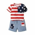 thumbnail image 1 of FUNDUFI Toddler Baby Kids Outfit Set Short Sleeve Independence Day Usa Flag Star Striped Prints T Shirts Stretchy Shorts 2Pcs Outfit Sets Soft 4Th Of July Summer Clothes Set 4-5 Years, 1 of 8