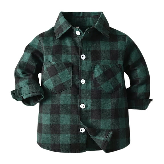 FUNDUFI Toddler Boys T-Shirts Long Sleeve Fashion Plaid Printed Lapel Polo Shirts Soft Comfortable Buttons Up Summer Shirt Tops 18-24 Months
