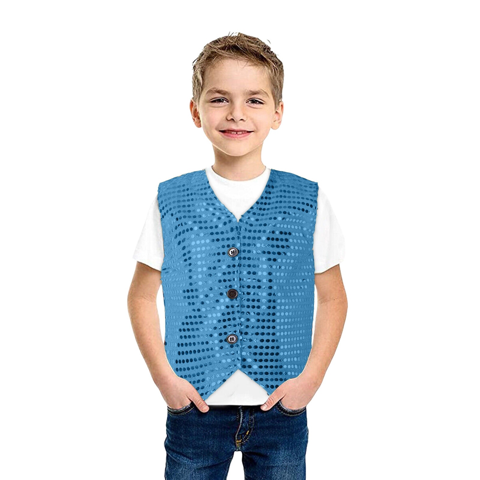 FUNDUFI Toddler Boys T Shirts Sleeveless V Neck Casual Sparkly Sequins Jazz Dance Performance Shirts Soft Lightweight Loose Fit Party Shirt Tops Comfy Boy's Clothing
