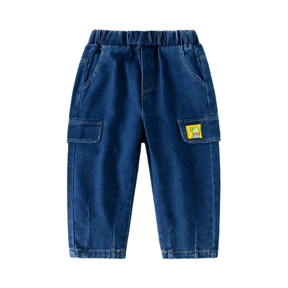 FUNDUFI Toddler Boys Trousers Solid Color Spring Jeans Stretchy Waist Wide Straight Leg Loose Fit Jeans For 18-24 Months